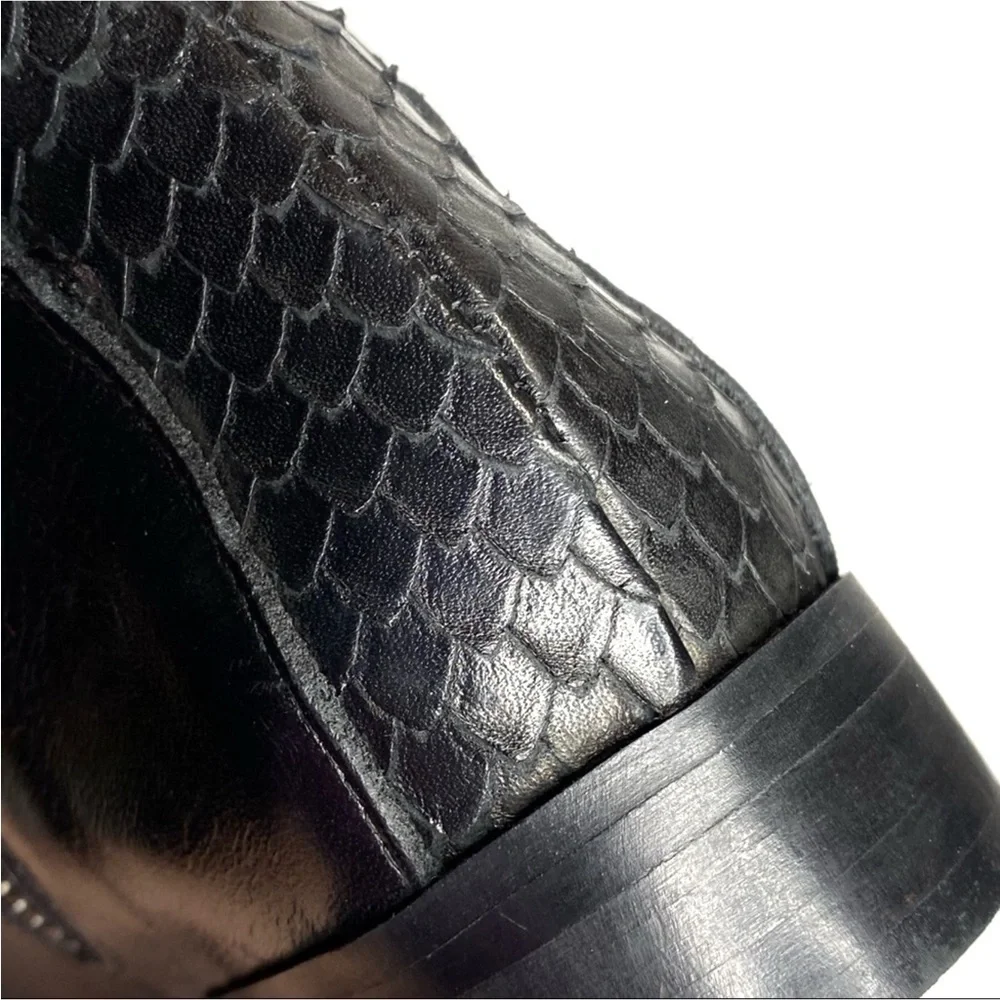 Ron White Boots Size 5.5 Piper Over The Knee OTK Black Leather Snake Pattern New